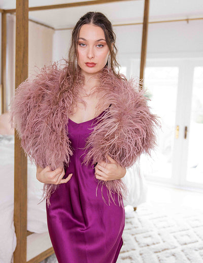 Daphne - Feather Cape in Dusty Rose - Le NUAGE Luxe