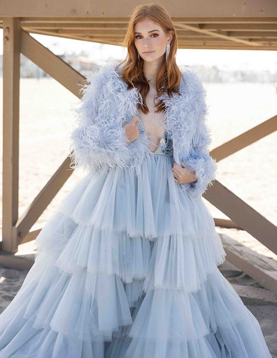 Featherly - Feather Jacket in Baby Blue - Le NUAGE Luxe