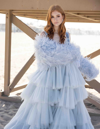 Featherly - Feather Jacket in Baby Blue - Le NUAGE Luxe