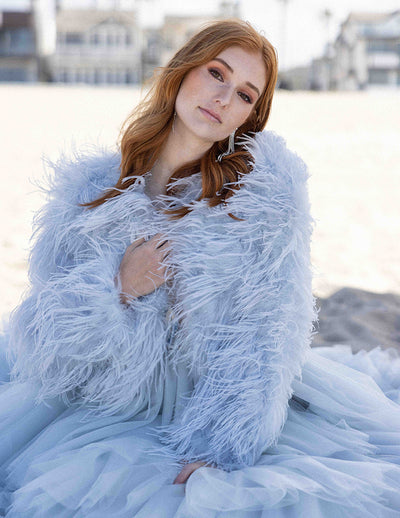 Featherly - Feather Jacket in Baby Blue - Le NUAGE Luxe