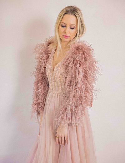 Sienna Feather Sleeves in Dusty Rose - Le NUAGE Luxe