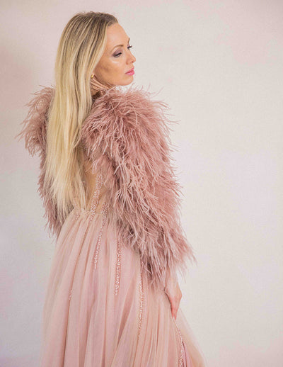 Sienna Feather Sleeves in Dusty Rose - Le NUAGE Luxe