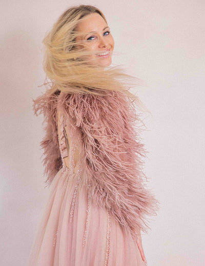 Sienna Feather Sleeves in Dusty Rose - Le NUAGE Luxe