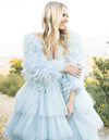 Sienna Feather Sleeves in Baby Blue - Le NUAGE Luxe