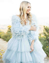 Sienna Feather Sleeves in Baby Blue - Le NUAGE Luxe