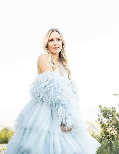 Sienna Feather Sleeves in Baby Blue - Le NUAGE Luxe