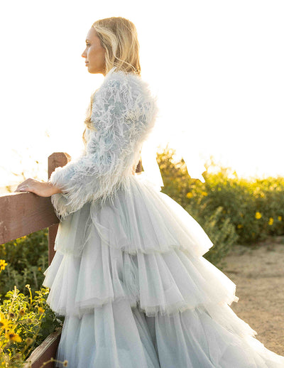 Sienna Feather Sleeves in Baby Blue - Le NUAGE Luxe