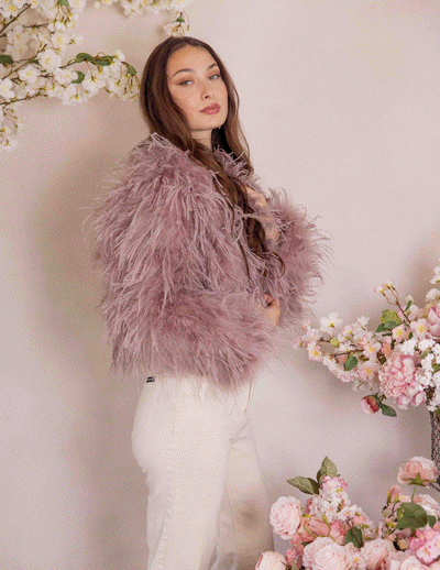 Raspberry - Feather Jacket in Mauve - Le NUAGE Luxe