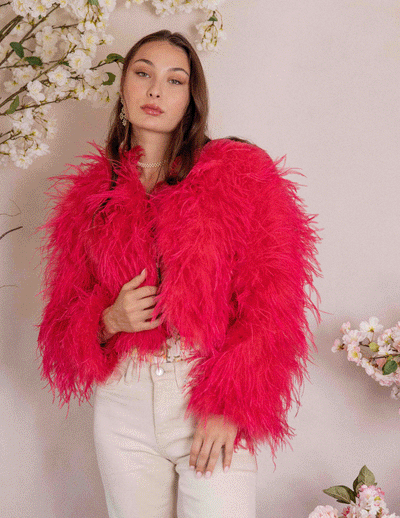 Watermelon - Feather Jacket in Watermelon Pink - Le NUAGE Luxe