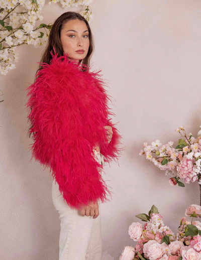 Watermelon - Feather Jacket in Watermelon Pink - Le NUAGE Luxe