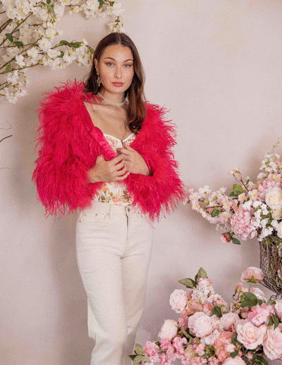 Watermelon - Feather Jacket in Watermelon Pink - Le NUAGE Luxe