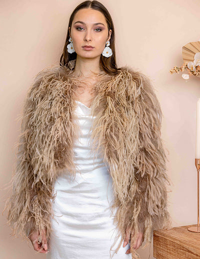 Featherly - Feather Jacket in Toffee - Le NUAGE Luxe