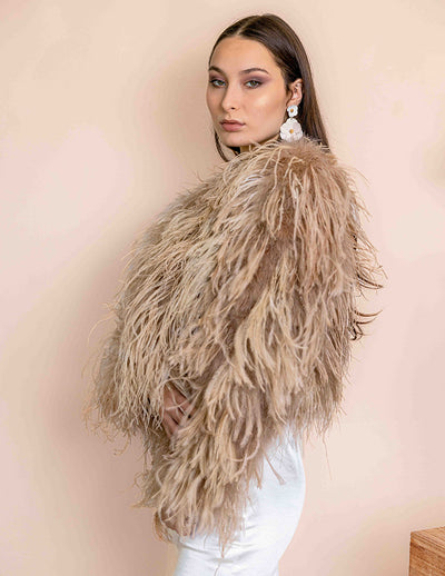 Featherly - Feather Jacket in Toffee - Le NUAGE Luxe