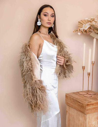 Featherly - Feather Jacket in Toffee - Le NUAGE Luxe