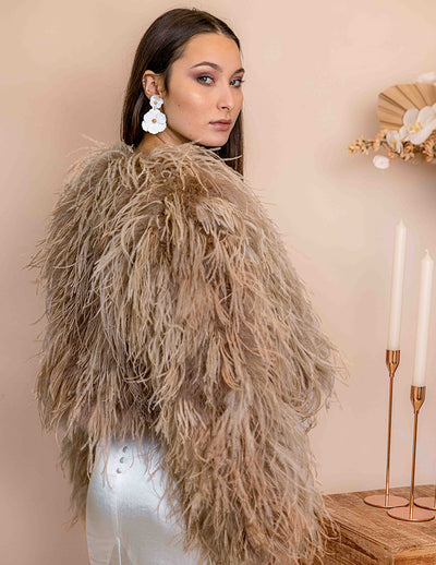 Featherly - Feather Jacket in Toffee - Le NUAGE Luxe