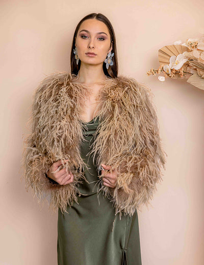 Featherly - Feather Jacket in Toffee - Le NUAGE Luxe