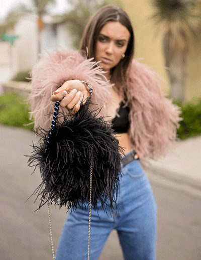 LUXE OSTRICH FEATHER PURSE STRAP in black