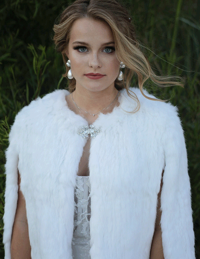 Chamonix Fur Cape - Limited Edition Rhinestone Collection in Snow - Le NUAGE Luxe