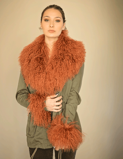 Juniper - Mongolian Fur Collar & Slap On Cuffs in Rust - Le NUAGE Luxe