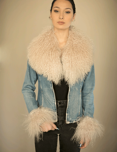 Juniper - Mongolian Fur Collar & Slap On Cuffs in Lavender - Le NUAGE Luxe