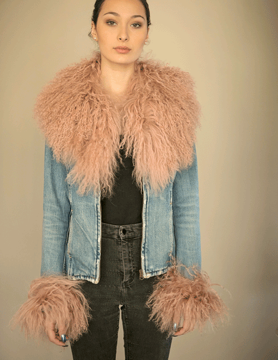 Juniper - Mongolian Fur Collar & Slap On Cuffs in Mauve - Le NUAGE Luxe