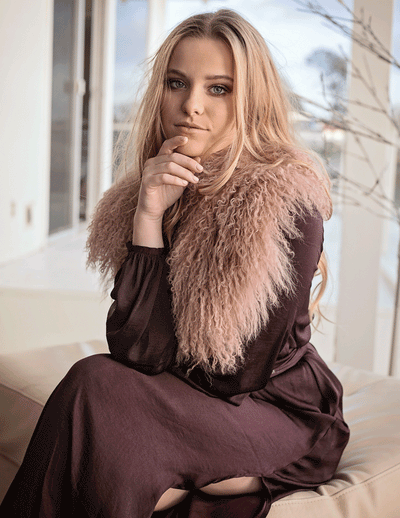 Juniper - Mongolian Fur Collar & Slap On Cuffs in Mauve - Le NUAGE Luxe