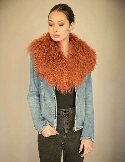 Juniper - Mongolian Fur Collar & Slap On Cuffs in Rust - Le NUAGE Luxe