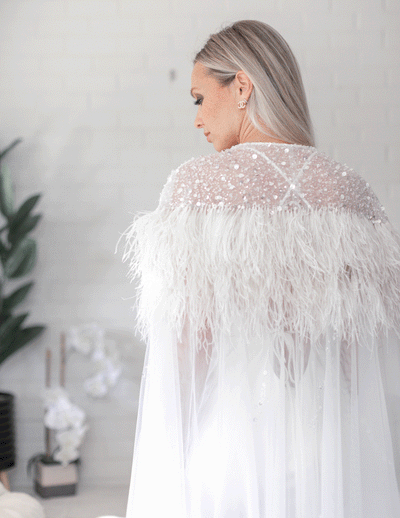 Isabel Feather Cape in Ivory - Le NUAGE Luxe