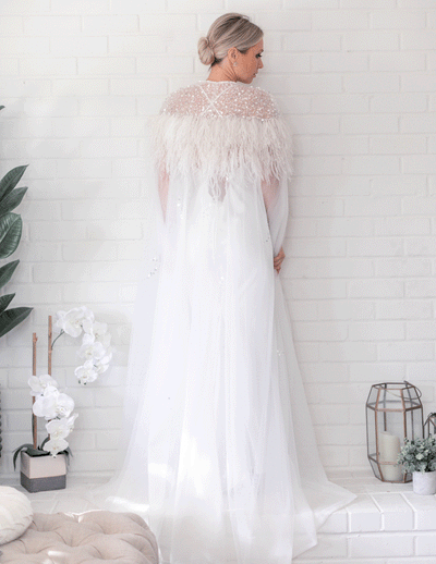 Isabel Feather Cape in Ivory - Le NUAGE Luxe