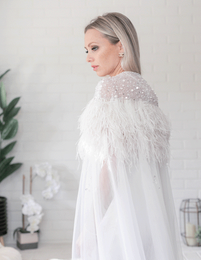 Isabel Feather Cape in Ivory - Le NUAGE Luxe