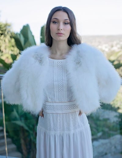 Lourdes Snow - Limited Edition Rhinestone Collection Crop Jacket in Snow - Le NUAGE Luxe