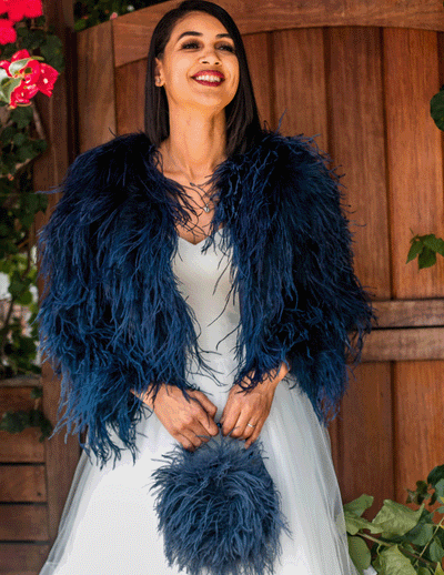 Royal Queen - Feather Jacket in Midnight Blue - Le NUAGE Luxe