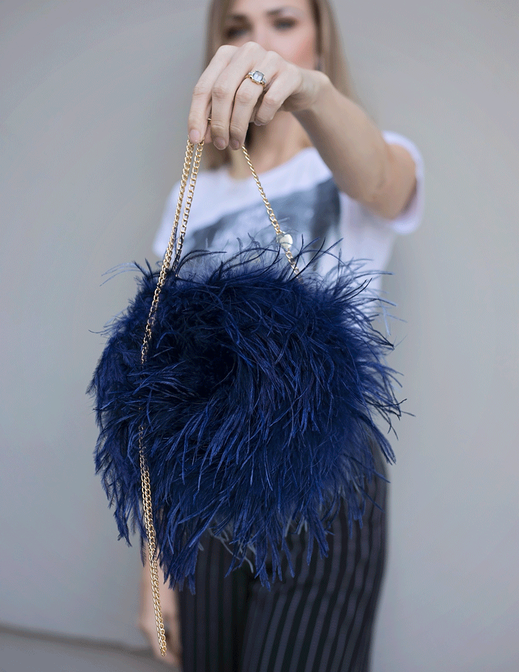 Ostrich Feather Bag Blue