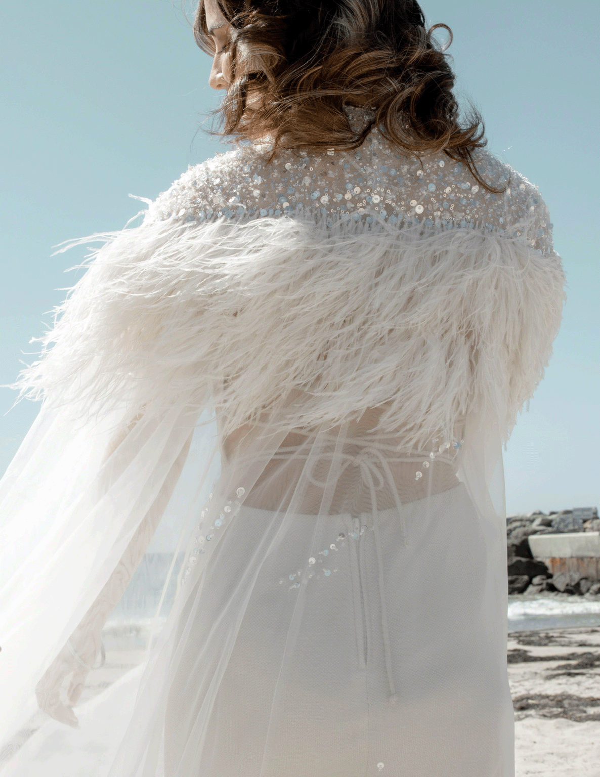 Blush Pink Ostrich Plume Feather Bridal Wedding Cape Couture